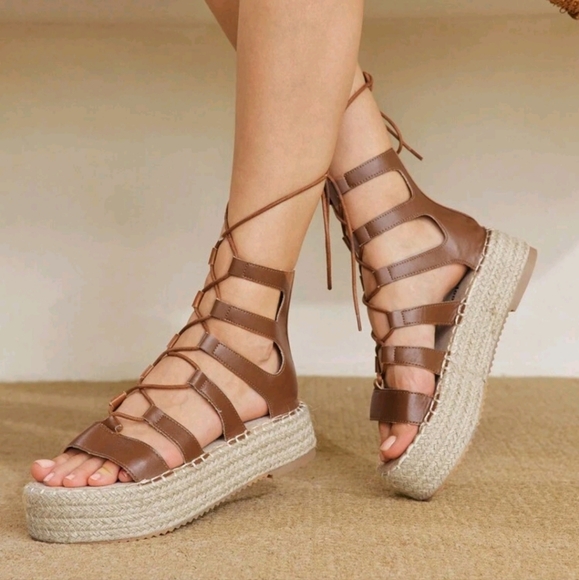 Shoes - Women's Wedge Thick Bottom Woven Sandals, Bohemian Style For Vacation